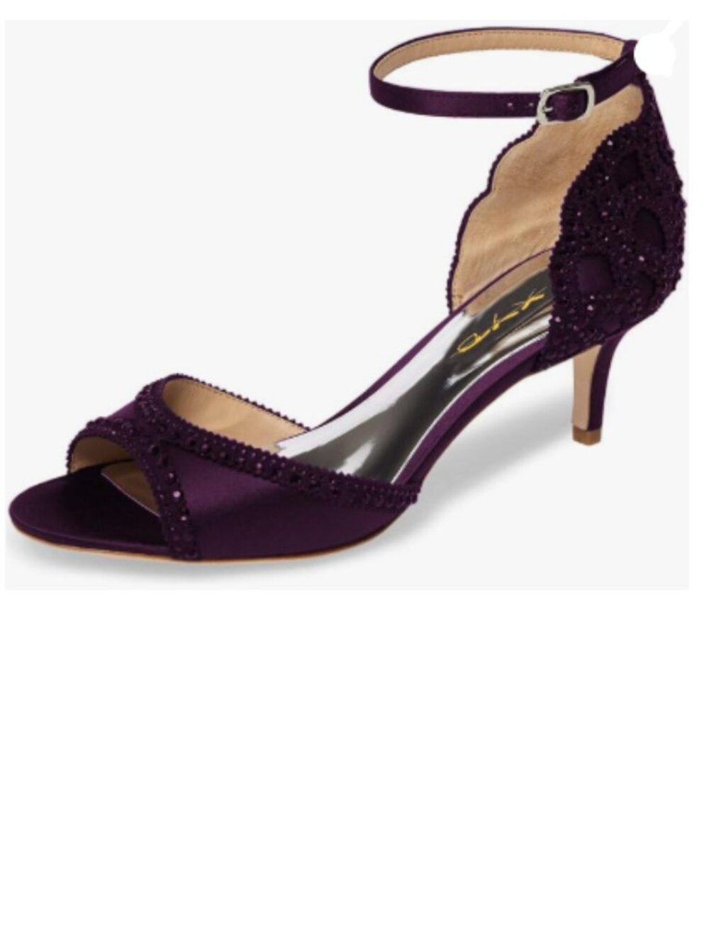XYD Dark Purple Peep Toe, D'Orsay Kitten Low Heels, Rhinestone Sandals